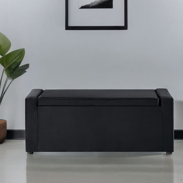 Homeroots 47" Black Upholstered Velvet Bench With Flip Top Black Velvet 530670