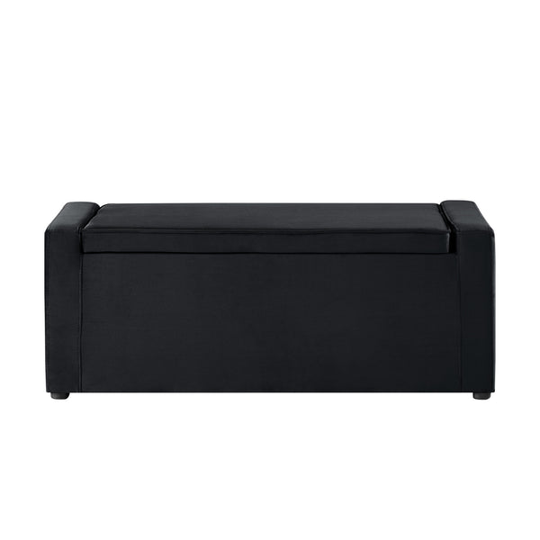 Homeroots 47" Black Upholstered Velvet Bench With Flip Top Black Velvet 530670
