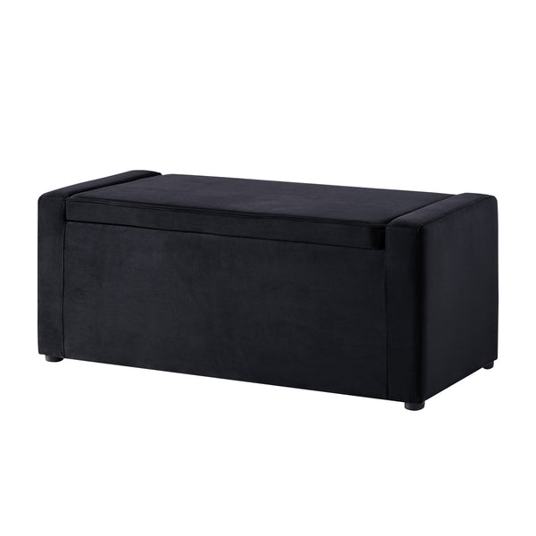 Homeroots 47" Black Upholstered Velvet Bench With Flip Top Black Velvet 530670