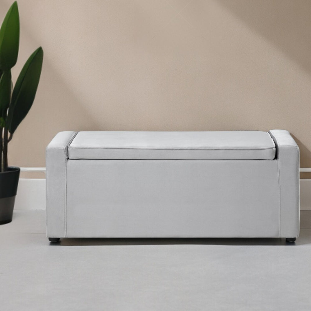 HomeRoots 47" Upholstered Velvet Bench with Flip-Top Storage for Stylish Seating & Organization in Any Room Grey 530671