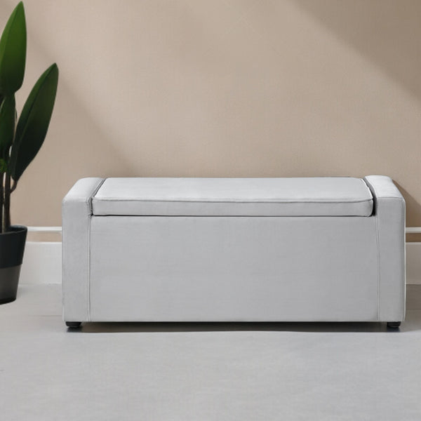 Homeroots 47" Gray And Black Upholstered Velvet Bench With Flip Top Grey Velvet 530671