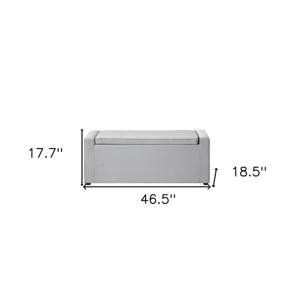 Homeroots 47" Gray And Black Upholstered Velvet Bench With Flip Top Grey Velvet 530671
