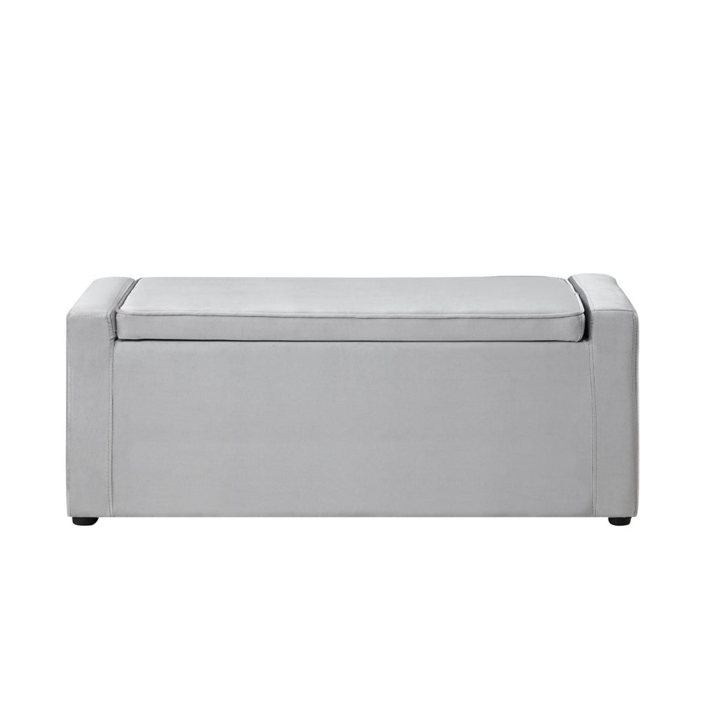 HomeRoots 47" Upholstered Velvet Bench with Flip-Top Storage for Stylish Seating & Organization in Any Room Grey 530671