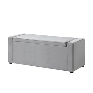 Homeroots 47" Gray And Black Upholstered Velvet Bench With Flip Top Grey Velvet 530671