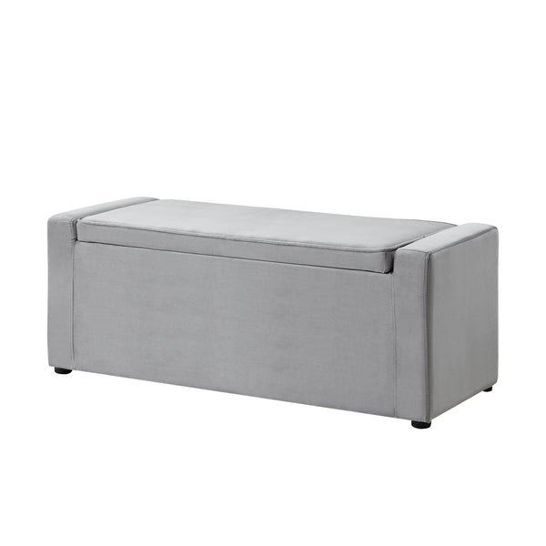 Homeroots 47" Gray And Black Upholstered Velvet Bench With Flip Top Grey Velvet 530671