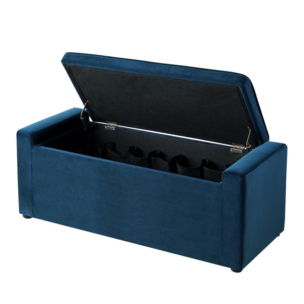 Homeroots 47" Navy Blue And Black Upholstered Velvet Bench With Flip Top Navy Velvet 530672