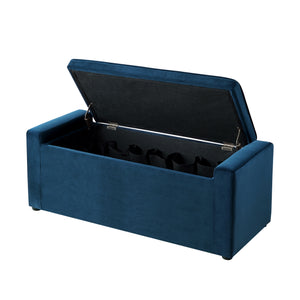 Homeroots 47" Navy Blue And Black Upholstered Velvet Bench With Flip Top Navy Velvet 530672