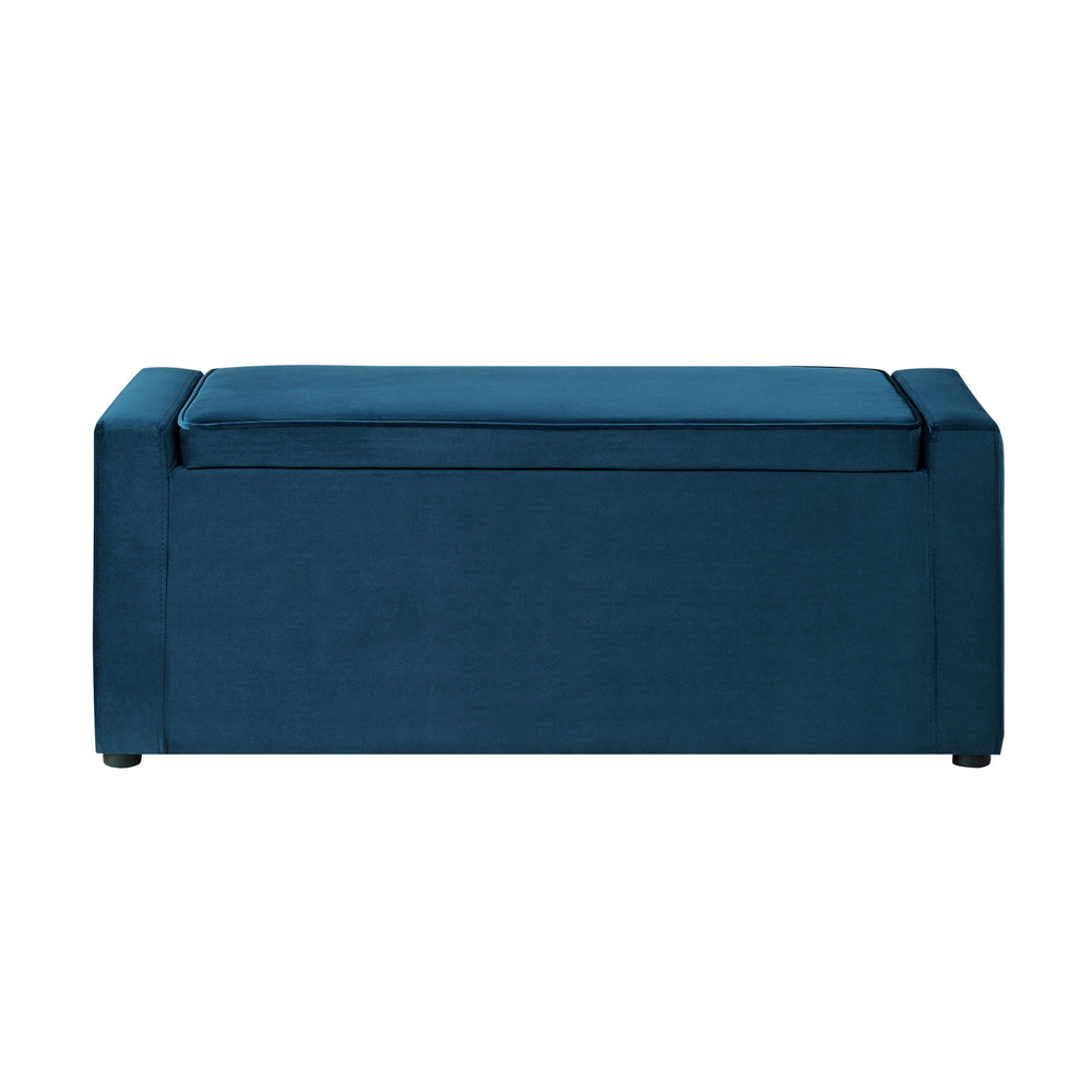 Homeroots 47" Navy Blue And Black Upholstered Velvet Bench With Flip Top Navy Velvet 530672