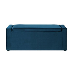 Homeroots 47" Navy Blue And Black Upholstered Velvet Bench With Flip Top Navy Velvet 530672