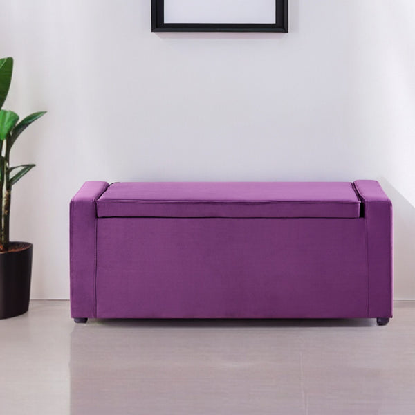 Homeroots 47" Purple And Black Upholstered Velvet Bench With Flip Top Purple Velvet 530673