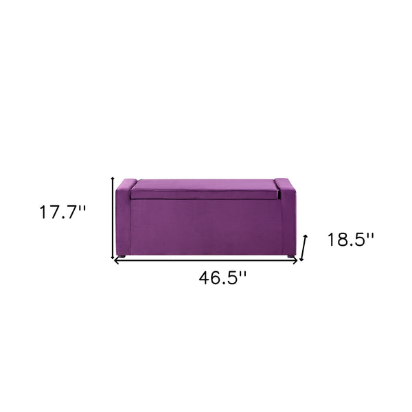 Homeroots 47" Purple And Black Upholstered Velvet Bench With Flip Top Purple Velvet 530673