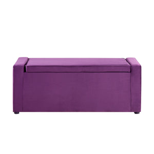 Homeroots 47" Purple And Black Upholstered Velvet Bench With Flip Top Purple Velvet 530673