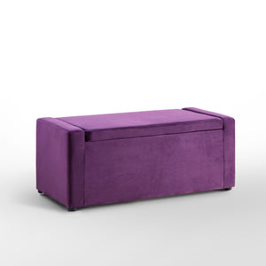 Homeroots 47" Purple And Black Upholstered Velvet Bench With Flip Top Purple Velvet 530673