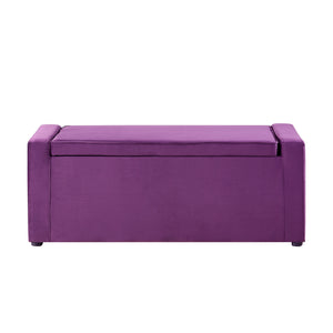 Homeroots 47" Purple And Black Upholstered Velvet Bench With Flip Top Purple Velvet 530673