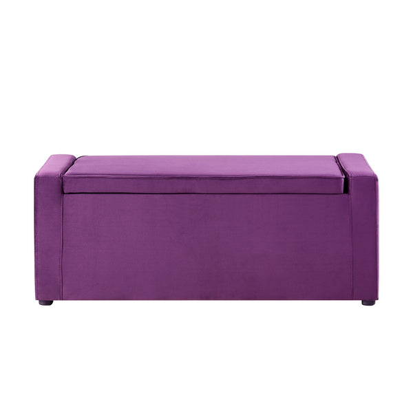 Homeroots 47" Purple And Black Upholstered Velvet Bench With Flip Top Purple Velvet 530673