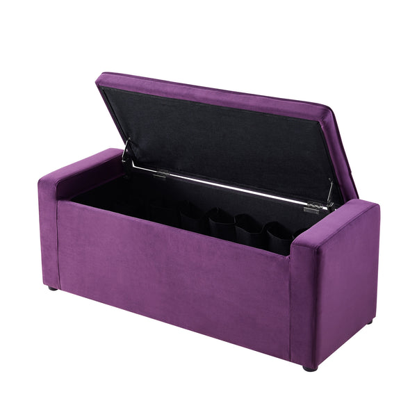 Homeroots 47" Purple And Black Upholstered Velvet Bench With Flip Top Purple Velvet 530673