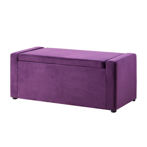 Homeroots 47" Purple And Black Upholstered Velvet Bench With Flip Top Purple Velvet 530673