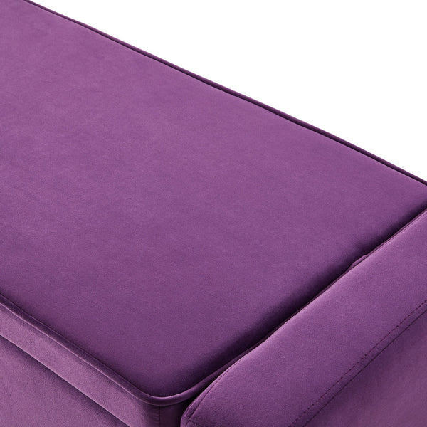 Homeroots 47" Purple And Black Upholstered Velvet Bench With Flip Top Purple Velvet 530673