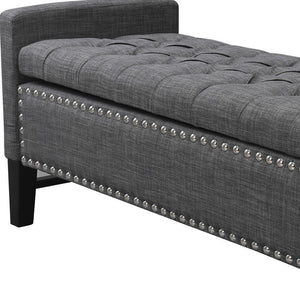 Homeroots 50" Dark Slate Gray And Black Upholstered Linen Bench With Flip Top, Shoe Storage Dark Grey,Linen Linen 530674