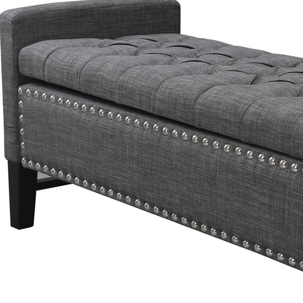 Homeroots 50" Dark Slate Gray And Black Upholstered Linen Bench With Flip Top, Shoe Storage Dark Grey,Linen Linen 530674