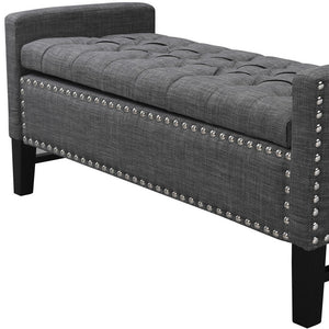 Homeroots 50" Dark Slate Gray And Black Upholstered Linen Bench With Flip Top, Shoe Storage Dark Grey,Linen Linen 530674