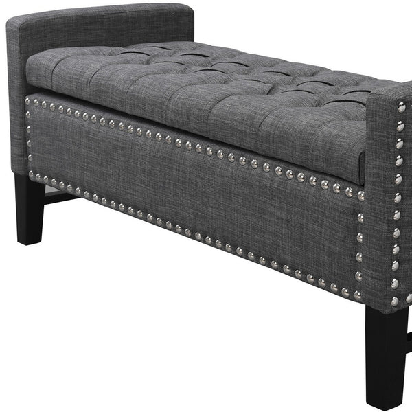 Homeroots 50" Dark Slate Gray And Black Upholstered Linen Bench With Flip Top, Shoe Storage Dark Grey,Linen Linen 530674