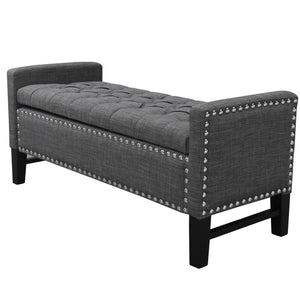 Homeroots 50" Dark Slate Gray And Black Upholstered Linen Bench With Flip Top, Shoe Storage Dark Grey,Linen Linen 530674