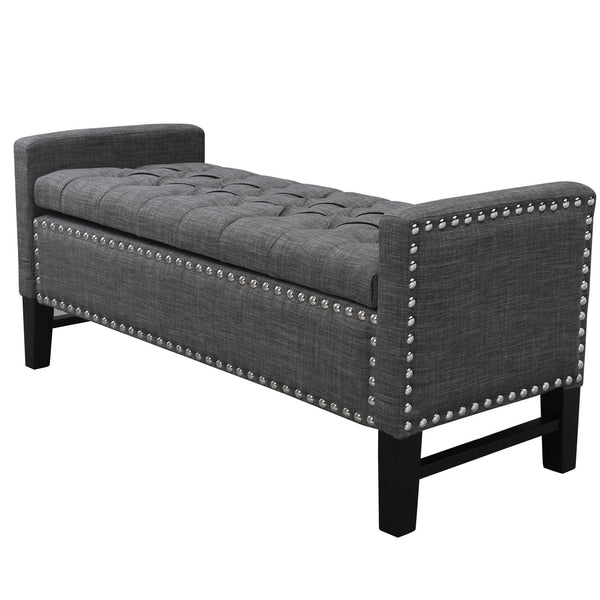 Homeroots 50" Dark Slate Gray And Black Upholstered Linen Bench With Flip Top, Shoe Storage Dark Grey,Linen Linen 530674