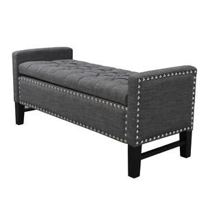 Homeroots 50" Dark Slate Gray And Black Upholstered Linen Bench With Flip Top, Shoe Storage Dark Grey,Linen Linen 530674