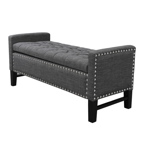 Homeroots 50" Dark Slate Gray And Black Upholstered Linen Bench With Flip Top, Shoe Storage Dark Grey,Linen Linen 530674