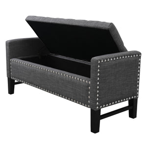 Homeroots 50" Dark Slate Gray And Black Upholstered Linen Bench With Flip Top, Shoe Storage Dark Grey,Linen Linen 530674
