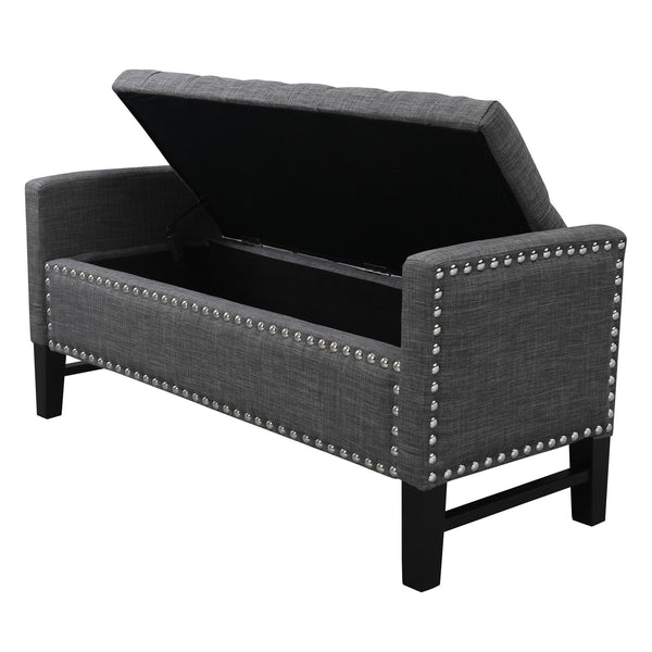 Homeroots 50" Dark Slate Gray And Black Upholstered Linen Bench With Flip Top, Shoe Storage Dark Grey,Linen Linen 530674