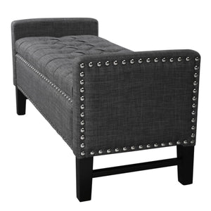 Homeroots 50" Dark Slate Gray And Black Upholstered Linen Bench With Flip Top, Shoe Storage Dark Grey,Linen Linen 530674