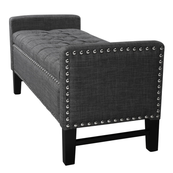 Homeroots 50" Dark Slate Gray And Black Upholstered Linen Bench With Flip Top, Shoe Storage Dark Grey,Linen Linen 530674