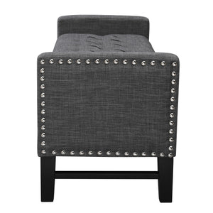 Homeroots 50" Dark Slate Gray And Black Upholstered Linen Bench With Flip Top, Shoe Storage Dark Grey,Linen Linen 530674