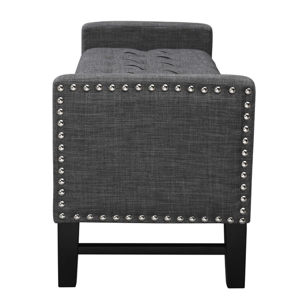 Homeroots 50" Dark Slate Gray And Black Upholstered Linen Bench With Flip Top, Shoe Storage Dark Grey,Linen Linen 530674
