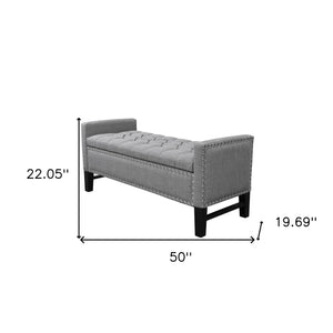 Homeroots 50" Light Gray And Black Upholstered Linen Bench With Flip Top Light Grey,Linen Linen 530675