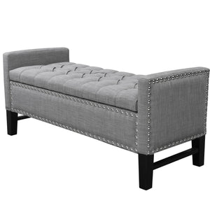 Homeroots 50" Light Gray And Black Upholstered Linen Bench With Flip Top Light Grey,Linen Linen 530675