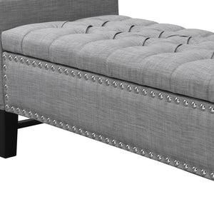 Homeroots 50" Light Gray And Black Upholstered Linen Bench With Flip Top Light Grey,Linen Linen 530675