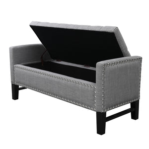 Homeroots 50" Light Gray And Black Upholstered Linen Bench With Flip Top Light Grey,Linen Linen 530675