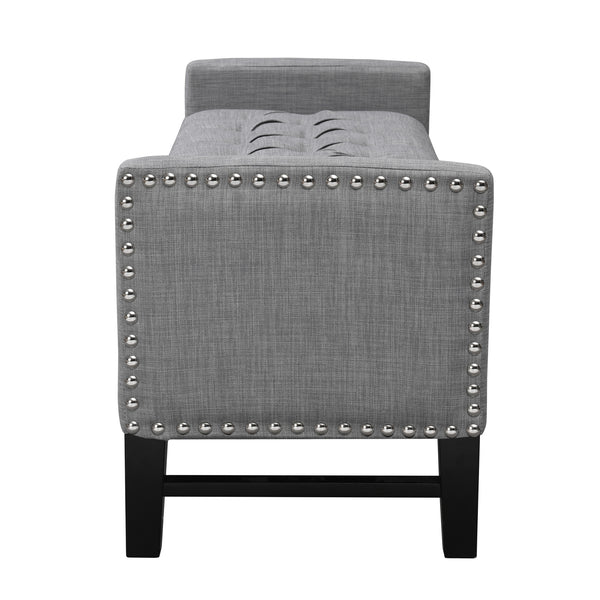 Homeroots 50" Light Gray And Black Upholstered Linen Bench With Flip Top Light Grey,Linen Linen 530675