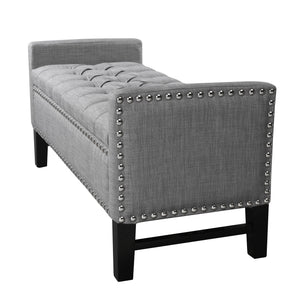 Homeroots 50" Light Gray And Black Upholstered Linen Bench With Flip Top Light Grey,Linen Linen 530675