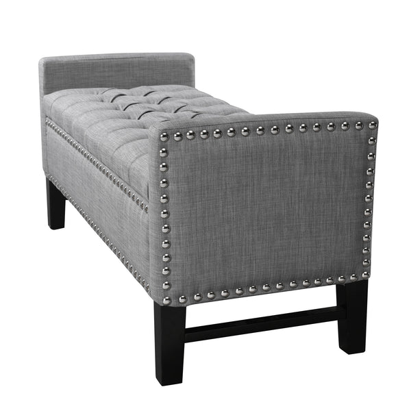 Homeroots 50" Light Gray And Black Upholstered Linen Bench With Flip Top Light Grey,Linen Linen 530675