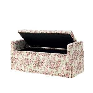Homeroots 20" White And Red Linen Upholstered Floral Storage Bench With Shoe Storage Cluster Red Linen 530676