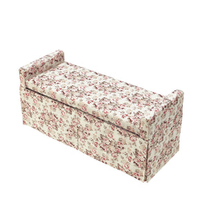 Homeroots 20" White And Red Linen Upholstered Floral Storage Bench With Shoe Storage Cluster Red Linen 530676