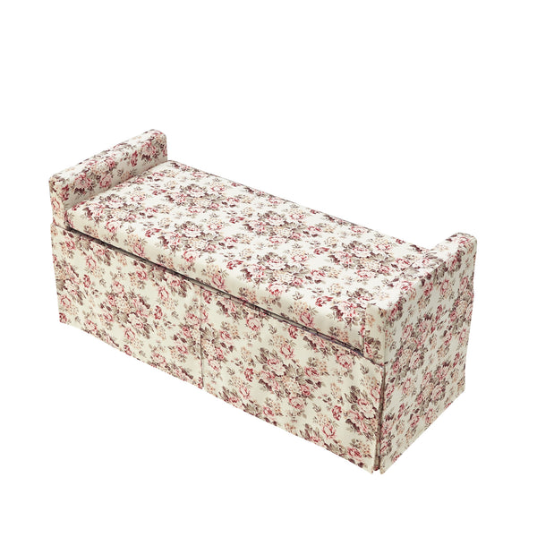 Homeroots 20" White And Red Linen Upholstered Floral Storage Bench With Shoe Storage Cluster Red Linen 530676