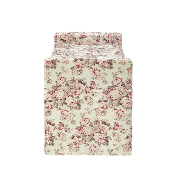 Homeroots 20" White And Red Linen Upholstered Floral Storage Bench With Shoe Storage Cluster Red Linen 530676