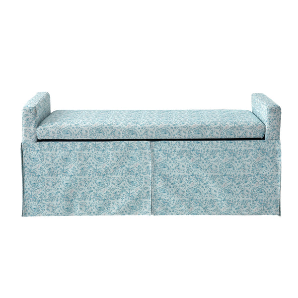 Homeroots 50" Blue Upholstered Linen Bench With Flip Top Indes Blue Ground Linen 530677