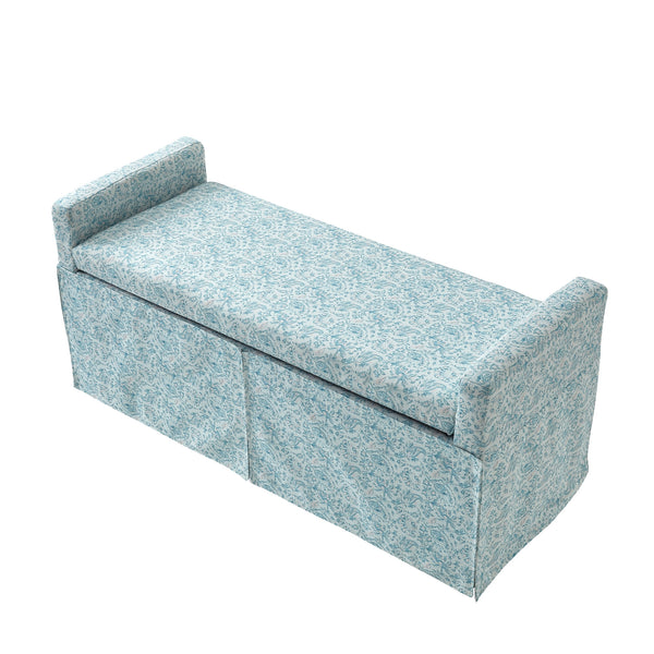 Homeroots 50" Blue Upholstered Linen Bench With Flip Top Indes Blue Ground Linen 530677