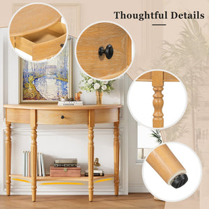 English Elm Trexm Farmhouse Half Moon Entryway Console with Drawer Open Shelf Pine Legs N715P383795D